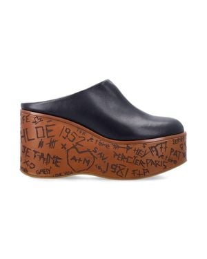 Chloé Maxime Graffiti Print Leather Slip-On Wedge Sandals For - Blue