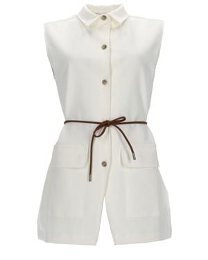 Herno Sleeveless Button-Front Shirt Dress With Belt - White