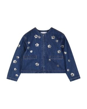 Marc Jacobs Sequin Embellished Round Neck Jacket With Front Zip And Pockets For Girls - Blue