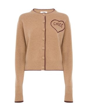 Chloé Contrast-Edge Wool Crewneck Sweater With Fabric-Covered Buttons - Natural