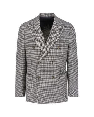 Lardini Double-Breasted Houndstooth Blazer - Gray