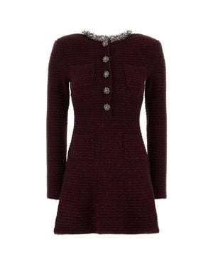 Self-Portrait Textured Knit Embellished Mini Dress - Purple
