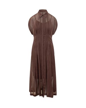 BOSS Sleeveless Long Dress With Collar - Brown