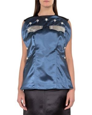 Calvin Klein Satin Top With Buttons - Blue