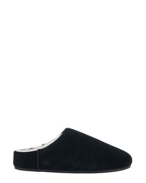 UGG Style Elea Suede Faux Fur Slip-On Flat Mule - Black