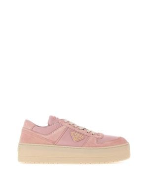 Prada 4 Cm Platform Fabric And Suede Downtown Bold Sneaker - Pink