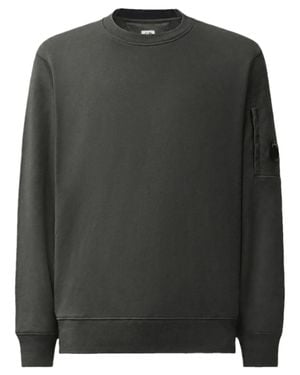 C.P. Company Ribbed Cotton Crewneck Sweater With Back Embroidered Logo And Lens Pocket - Black