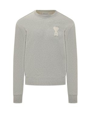 Ami Paris Embroidered Logo Crewneck Sweatshirt - Gray