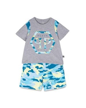 Philipp Plein Camou T Shirt And Shorts Set - Blue