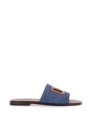 Dolce & Gabbana Denim Logo Sandals - White