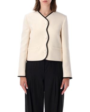 Valentino Garavani Crepe Couture Jacket With Contrasting Trim & Covered Buttons - Natural