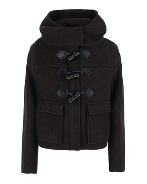 Ganni Wool Mini Duffle Peacoat Jacket With Double-Breasted Closure - Black