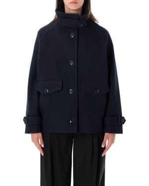 Sessun Wool Blend Stand Collar Coat - Blue