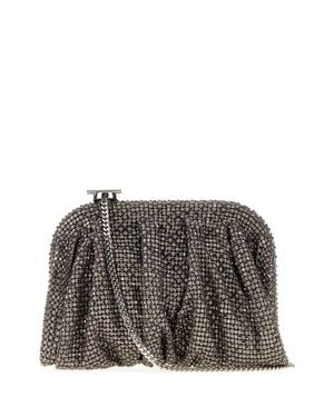Benedetta Bruzziches Petite Venus Clutch With Rhinestone Knit Exterior - Gray