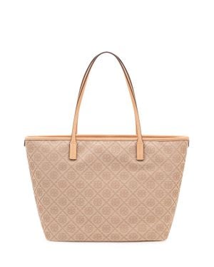 Tory Burch Monogram Zip Tote Handbag - Natural