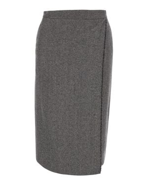 Antonelli Svevia Wool-Blend Herringbone Mini Skirt With Straight Hem - Gray
