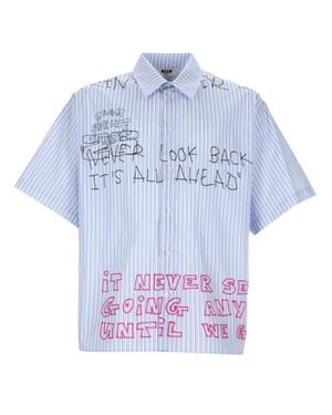 MSGM Cotton Graphic Shirt (Size 40) - Blue