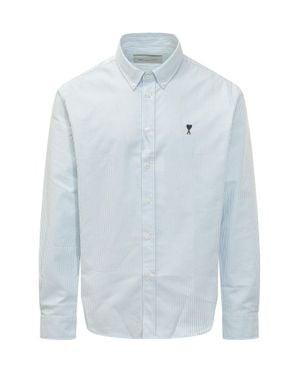 Ami Paris Button-Down Dress Shirt With Classic Band Collar - Blue