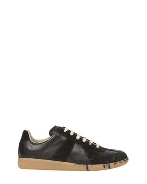 Maison Margiela Low-Top Leather And Suede Sneakers - Black
