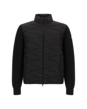 Moncler Rib Knit Down-Filled Zip Front Longline Lounging Jacket - Black