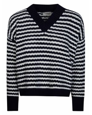 Weekend by Maxmara Pure Wool V-Neck Striped Sweater - Blue