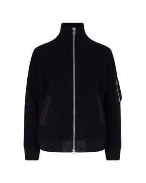 Sacai Ribbed Knit Zip-Up Bomber Jacket - Black