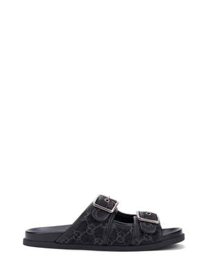 Gucci Denim Slider Sandals Cotton Slippers - Black