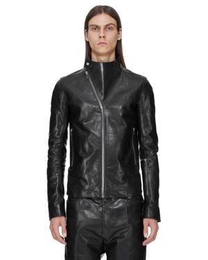 Rick Owens Lambskin Padded Jacket With Right-Side Collar Zip And Snap Closure - Black