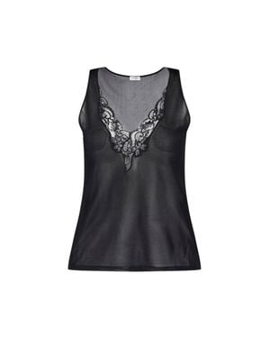 Balmain Lace Trim Sheer Tank Top - Black