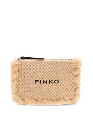 Pinko Chic Handheld Raffia Tote With Elegant Handles - Natural