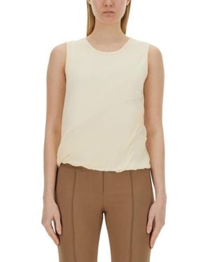 Helmut Lang Relaxed Fit Cotton Tank Top With Frayed Hem - Natural