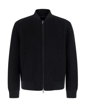 Low Brand Double Wool Bomber Jacket With Classic Collar And Zip Pockets - Black