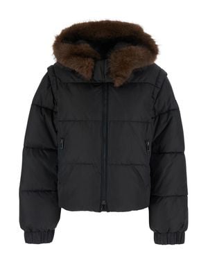 Pinko Quilted Down Jacket With Hood And Faux Fur Trim - Black