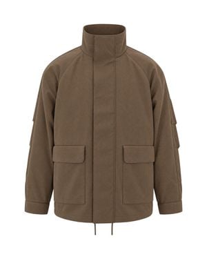 sunflower High-Collar Utility Jacket - Brown