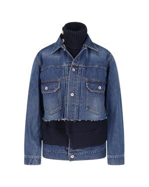 Sacai Cotton Jacket With Wool Detail & Cupro Lining - Blue