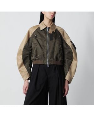 Sacai Khaki/ Nylon Zip Jacket - Brown