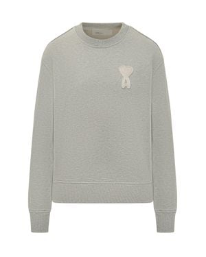 Ami Paris Giro Neck Sweatshirt With Patch Logo - Gray