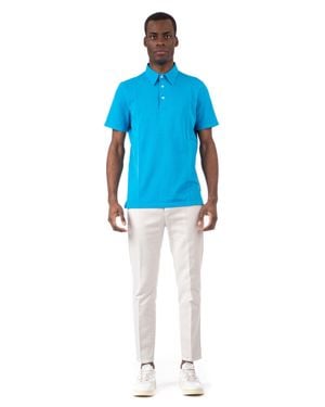 Fedeli Lightweight Cotton Piqué Polo Shirt For - Blue