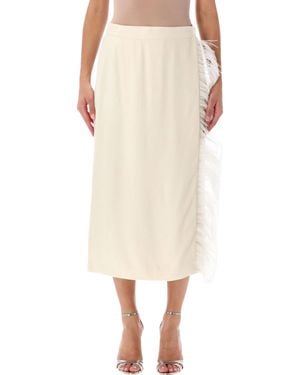 Alberta Ferretti Feather-Trim Midi Skirt - Natural