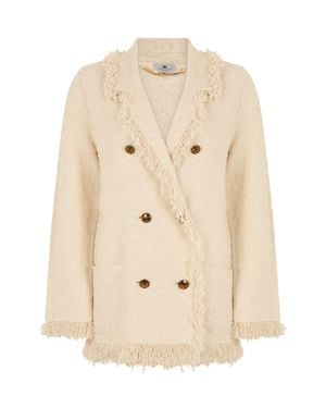 Elisabetta Franchi Double-Breasted Blazer With Fringes - Natural