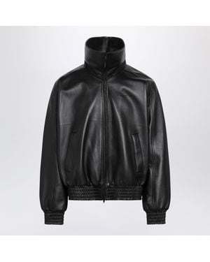 Balenciaga Leather Jacket With Logo - Black