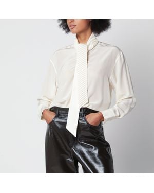 Victoria Beckham Ivory Silk Blouse With Scarf Detail And Bow Collar - White