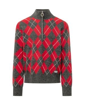 Ami Paris Zipped Boucle Loop Sweater - Red