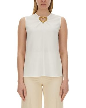 Moschino Blouse With Heart Applique And Subtle Keyhole Detail - White