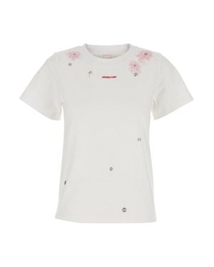 ShuShu/Tong Floral Embroidered Cotton T-Shirt With Logo Front - White
