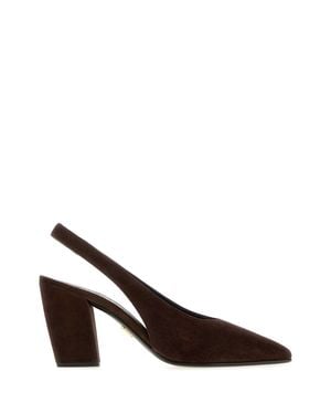 Prada Style Vitello Leather Pumps - Brown