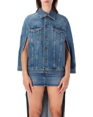 7 For All Mankind Denim Cape Jacket With Button Front And Chest Pockets - Blue