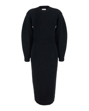 Loulou de Saison Elena Ribbed Long Dress With Wide Long Sleeves - Black