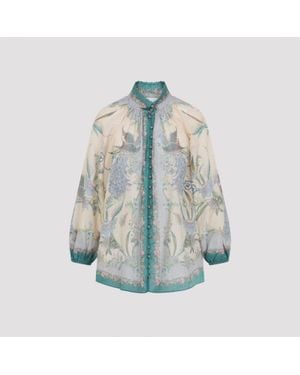 Zimmermann Cream Scarf Floral Indra Billow Blouse - Blue