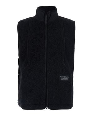 Pas Normal Studios Off-Race Pile Fleece Vest With Tech Fabric And High Collar - Black